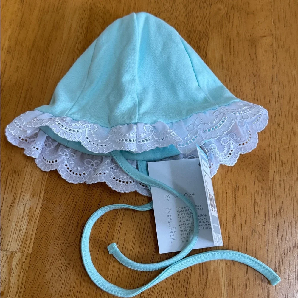 🎁NWT kissy kissy Baby hat 100% cotton Mint Lace Bonnet Sun Protection Spring